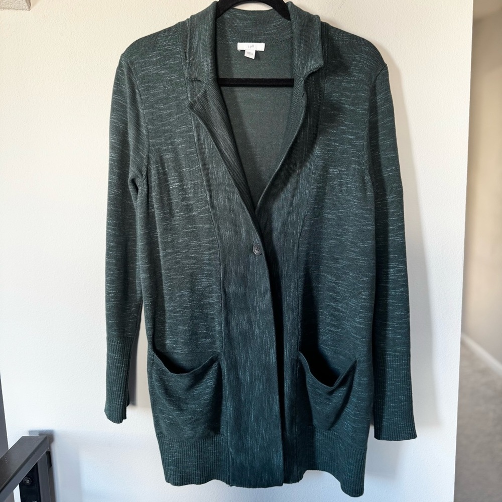 J.Jill Women's Deep Green Knit Cardigan Blazer Sweater Small